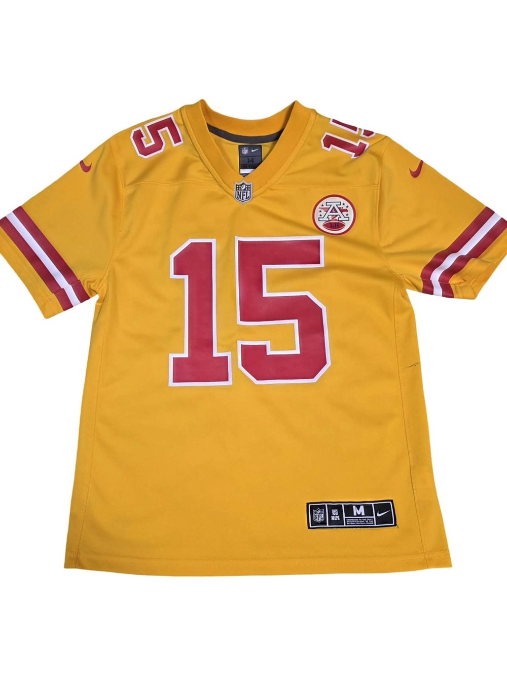Nike Kids Gold Kansas City Football Jersey #15 Mahomes with Red Accents